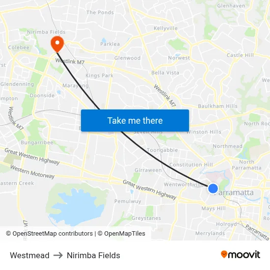 Westmead to Nirimba Fields map