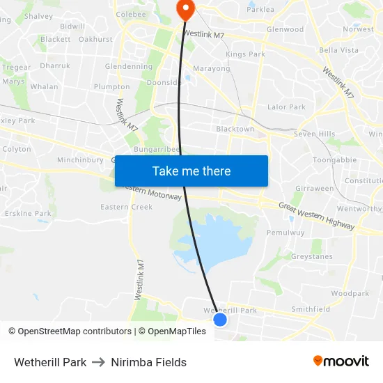 Wetherill Park to Nirimba Fields map