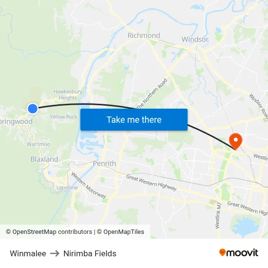 Winmalee to Nirimba Fields map