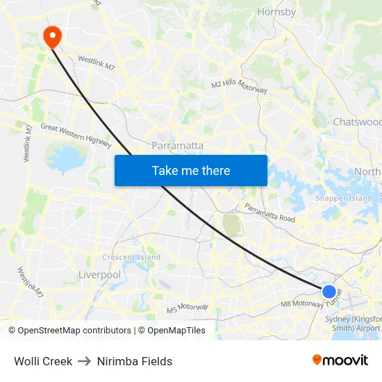 Wolli Creek to Nirimba Fields map
