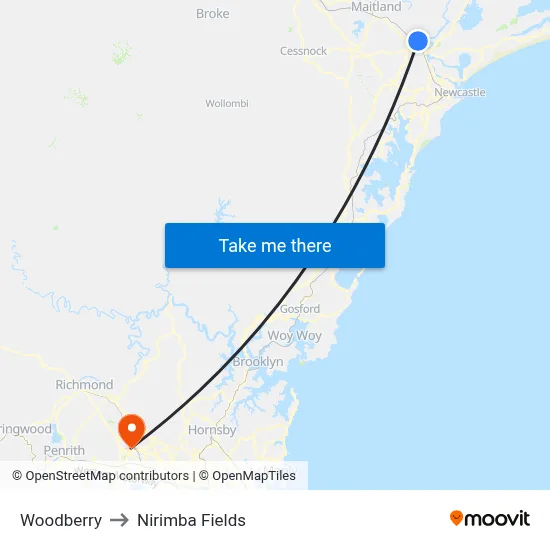 Woodberry to Nirimba Fields map