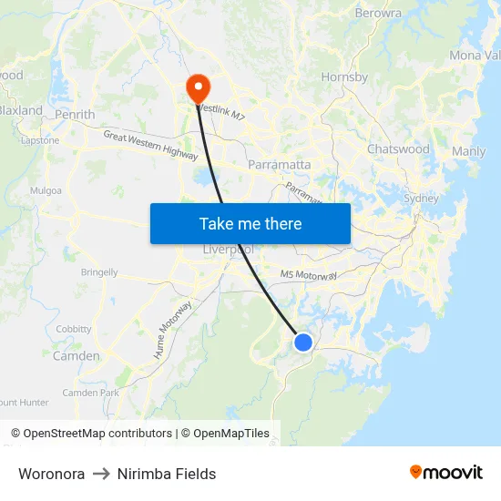 Woronora to Nirimba Fields map