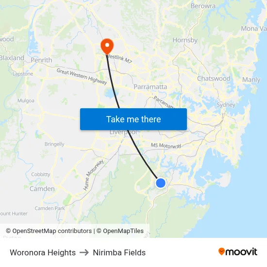 Woronora Heights to Nirimba Fields map