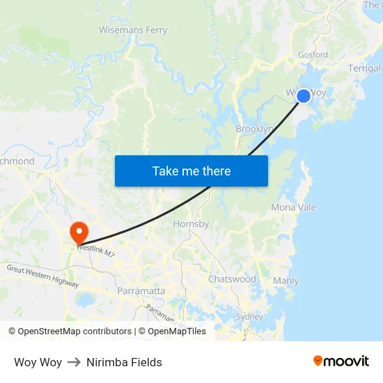 Woy Woy to Nirimba Fields map
