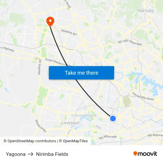 Yagoona to Nirimba Fields map