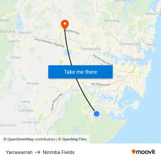 Yarrawarrah to Nirimba Fields map