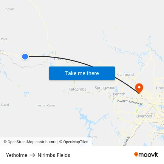 Yetholme to Nirimba Fields map