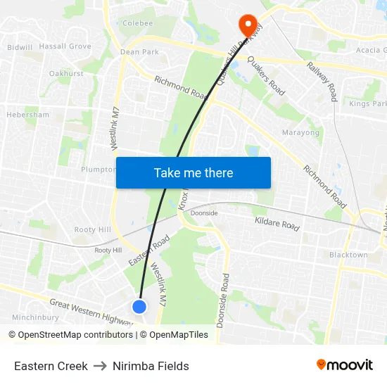 Eastern Creek to Nirimba Fields map