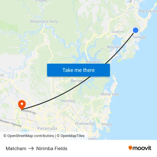 Matcham to Nirimba Fields map