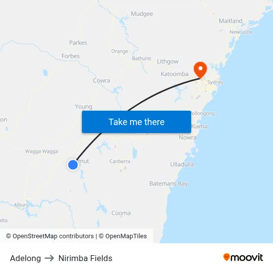 Adelong to Nirimba Fields map