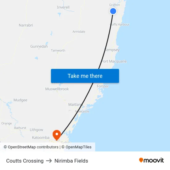 Coutts Crossing to Nirimba Fields map