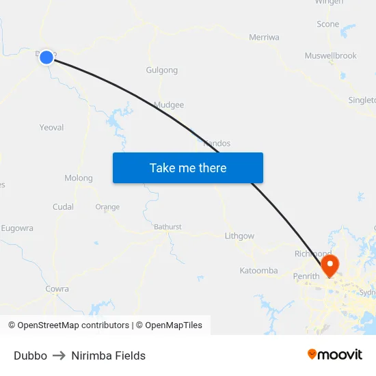 Dubbo to Nirimba Fields map