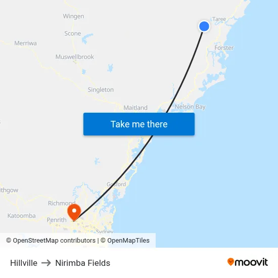 Hillville to Nirimba Fields map