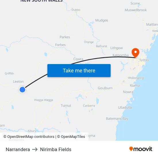 Narrandera to Nirimba Fields map