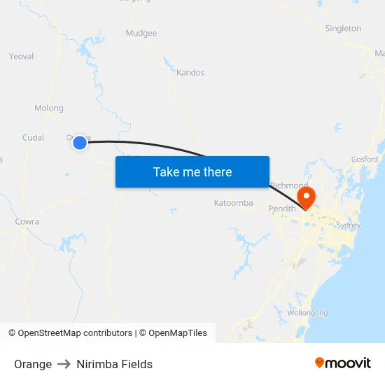 Orange to Nirimba Fields map