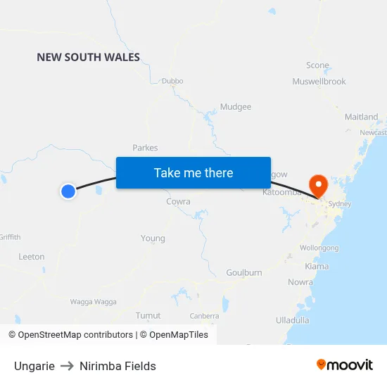 Ungarie to Nirimba Fields map