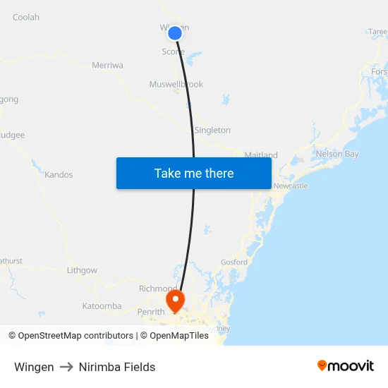 Wingen to Nirimba Fields map