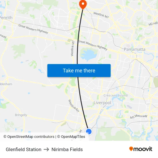Glenfield Station to Nirimba Fields map