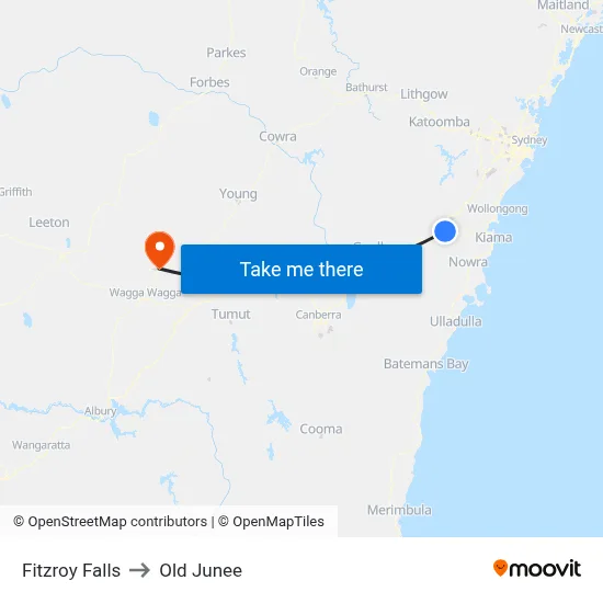 Fitzroy Falls to Old Junee map