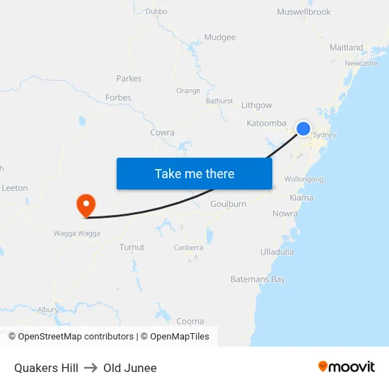 Quakers Hill to Old Junee map