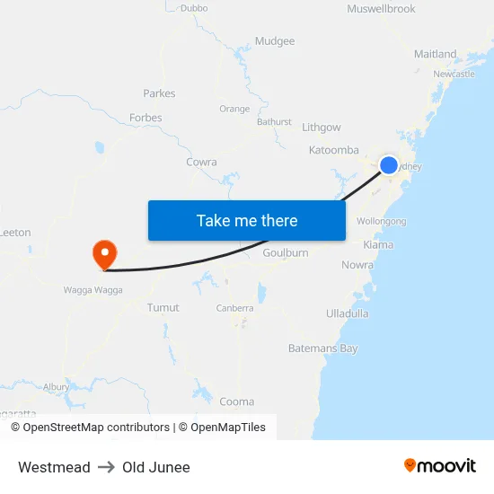 Westmead to Old Junee map