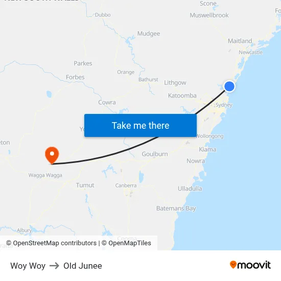Woy Woy to Old Junee map