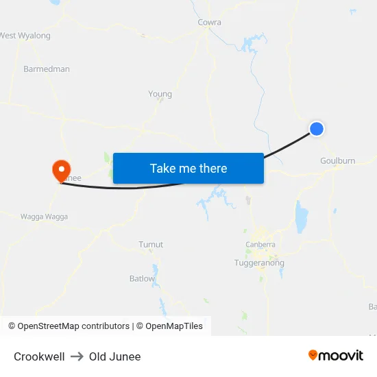 Crookwell to Old Junee map