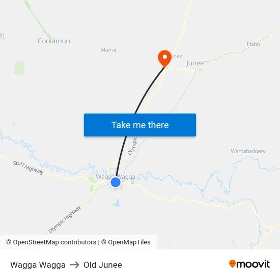 Wagga Wagga to Old Junee map