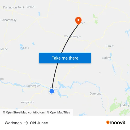 Wodonga to Old Junee map