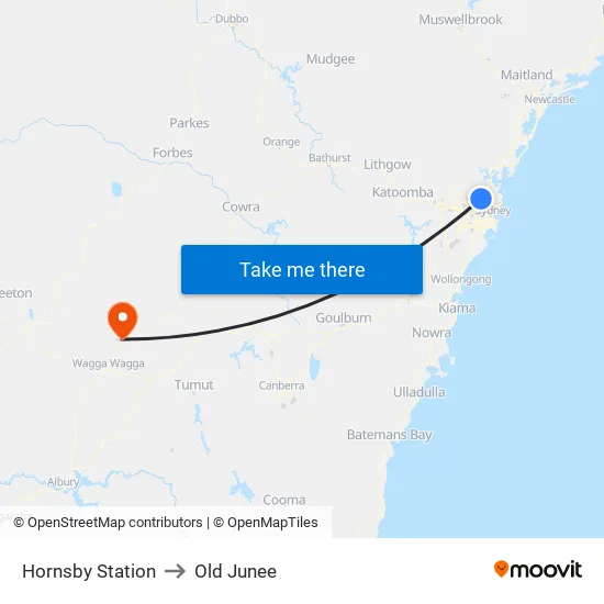 Hornsby Station to Old Junee map