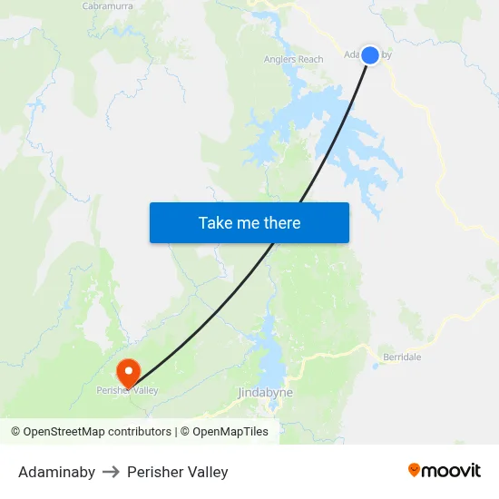 Adaminaby to Perisher Valley map