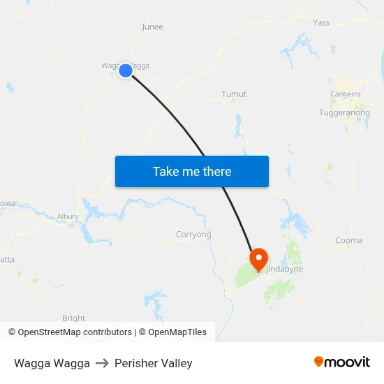 Wagga Wagga to Perisher Valley map