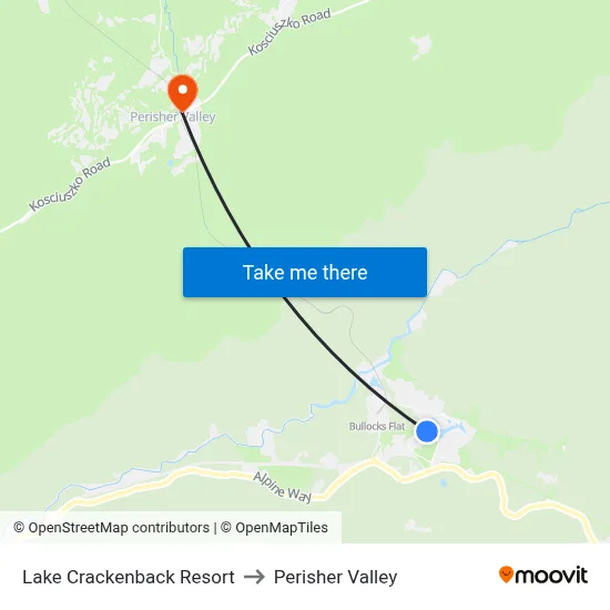 Lake Crackenback Resort to Perisher Valley map