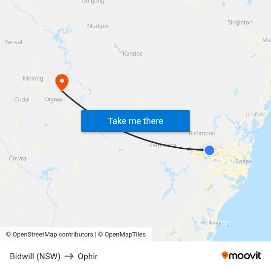 Bidwill (NSW) to Ophir map