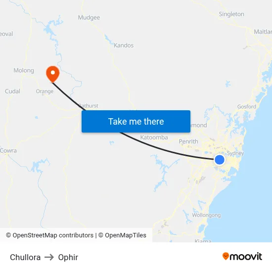 Chullora to Ophir map