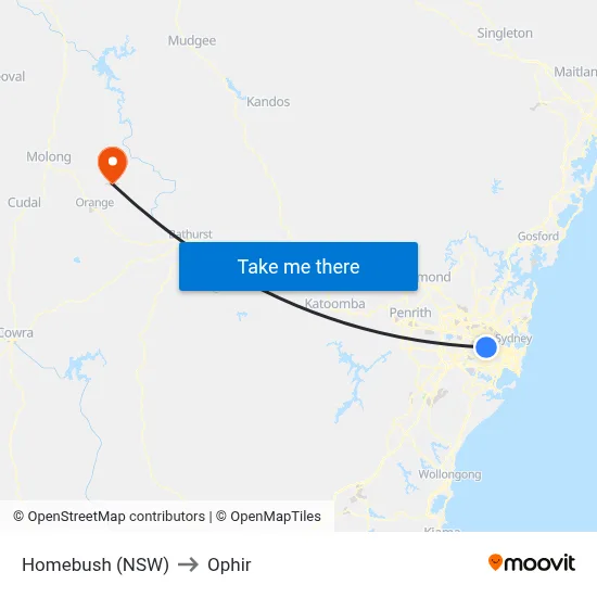 Homebush (NSW) to Ophir map