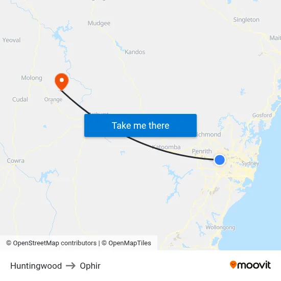Huntingwood to Ophir map