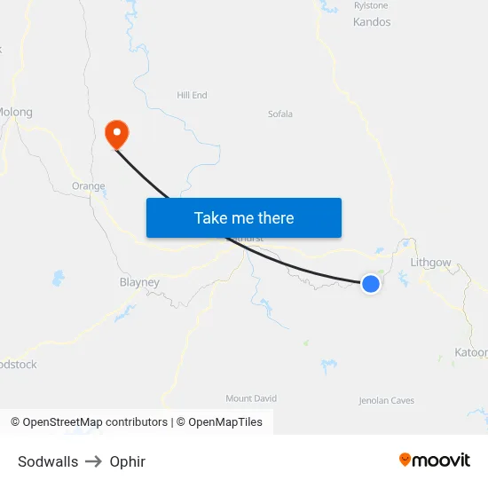 Sodwalls to Ophir map