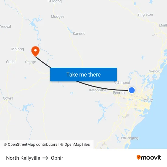 North Kellyville to Ophir map