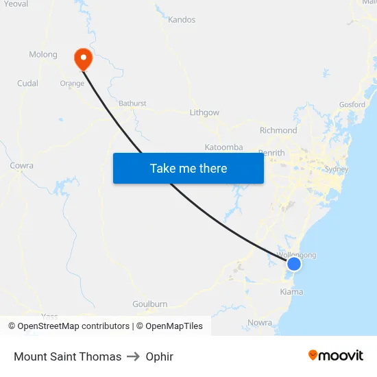 Mount Saint Thomas to Ophir map