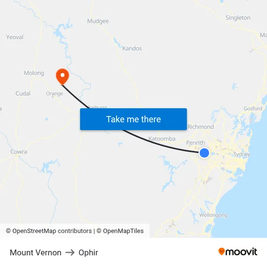 Mount Vernon to Ophir map