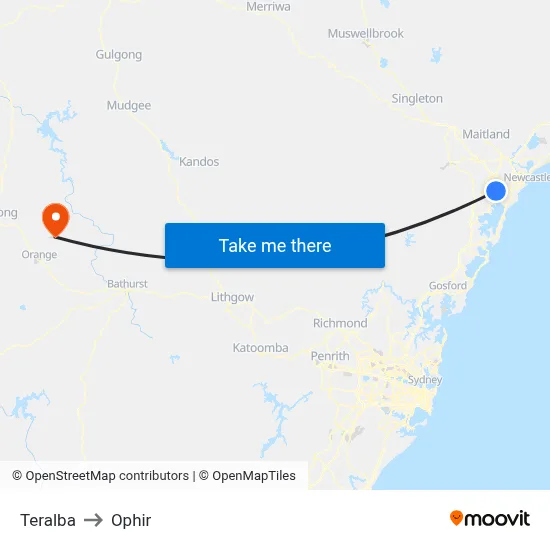 Teralba to Ophir map