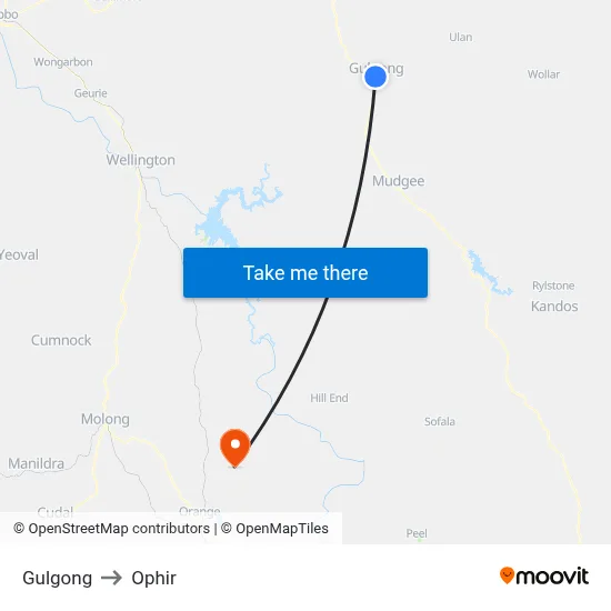 Gulgong to Ophir map