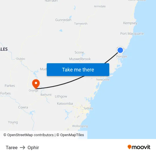 Taree to Ophir map