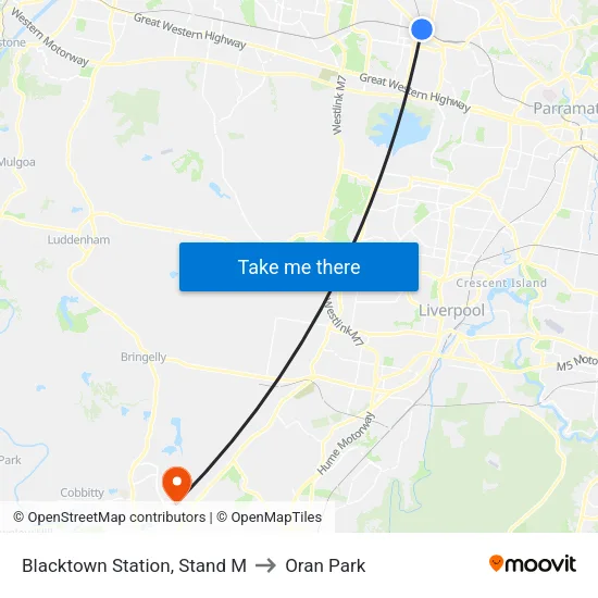 Blacktown Station, Stand M to Oran Park map