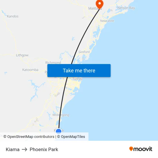 Kiama to Phoenix Park map