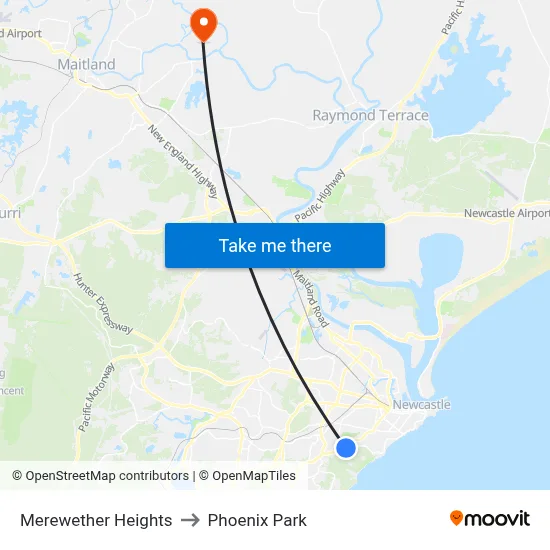 Merewether Heights to Phoenix Park map