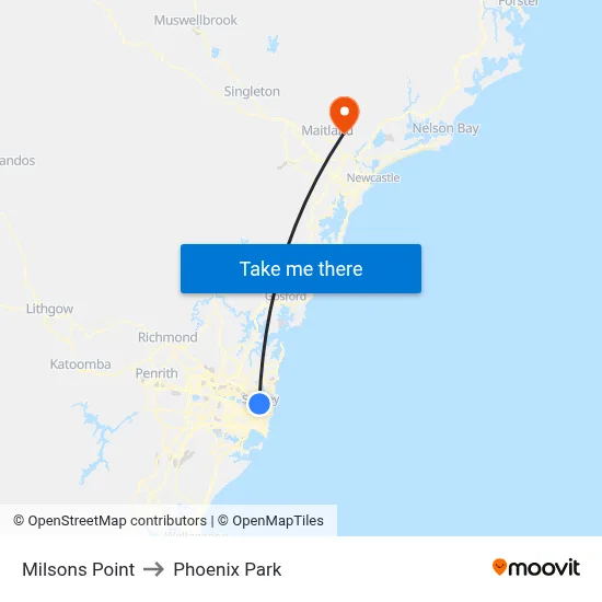 Milsons Point to Phoenix Park map