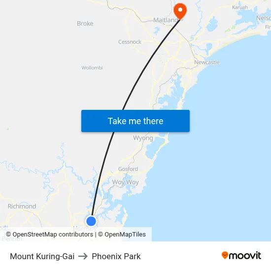 Mount Kuring-Gai to Phoenix Park map