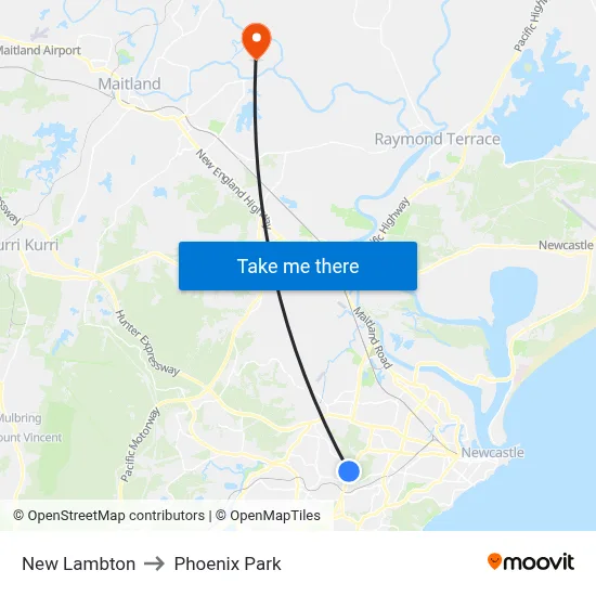 New Lambton to Phoenix Park map